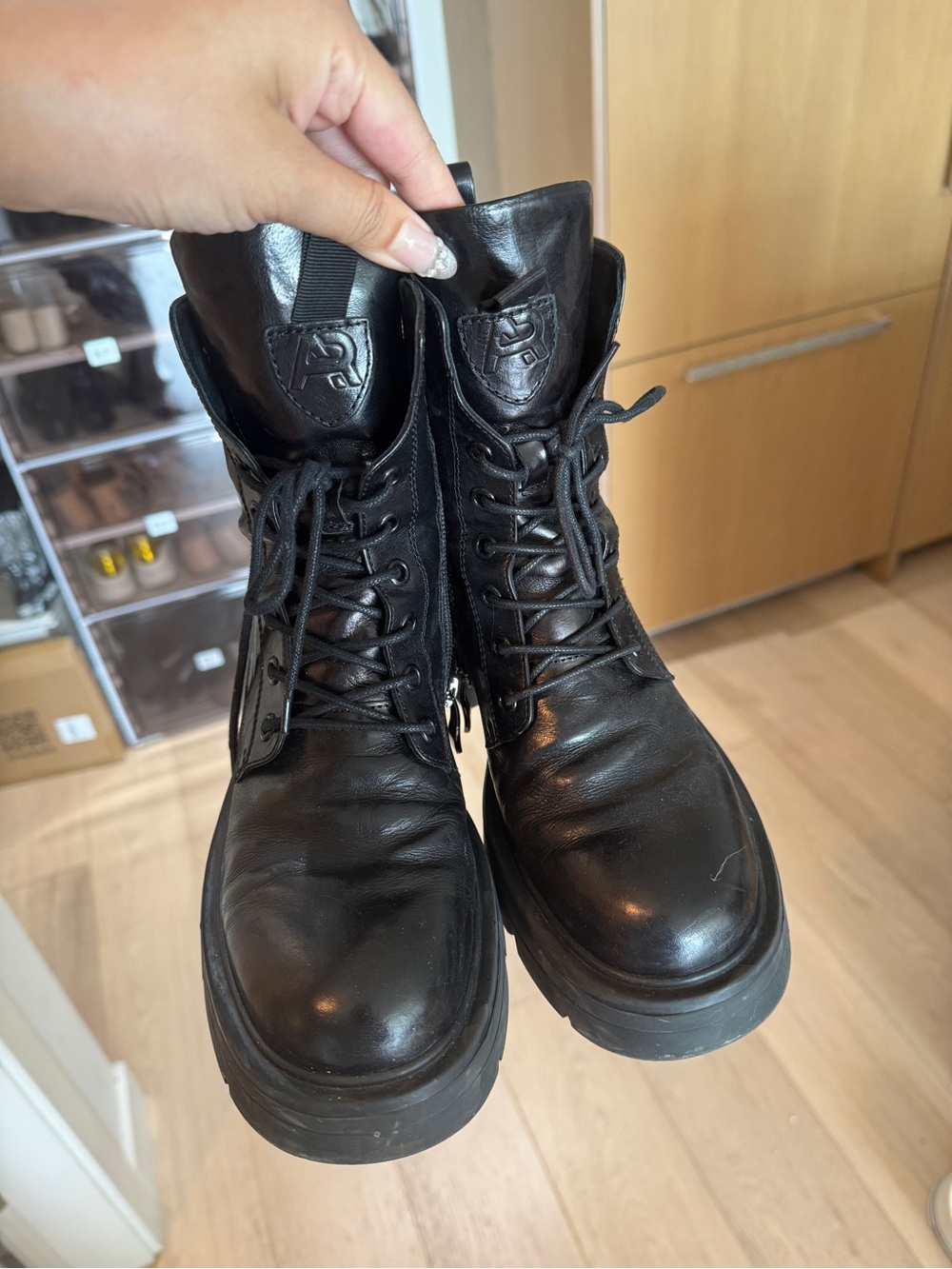 Women’s Black Leather Lace-Up Combat Boots